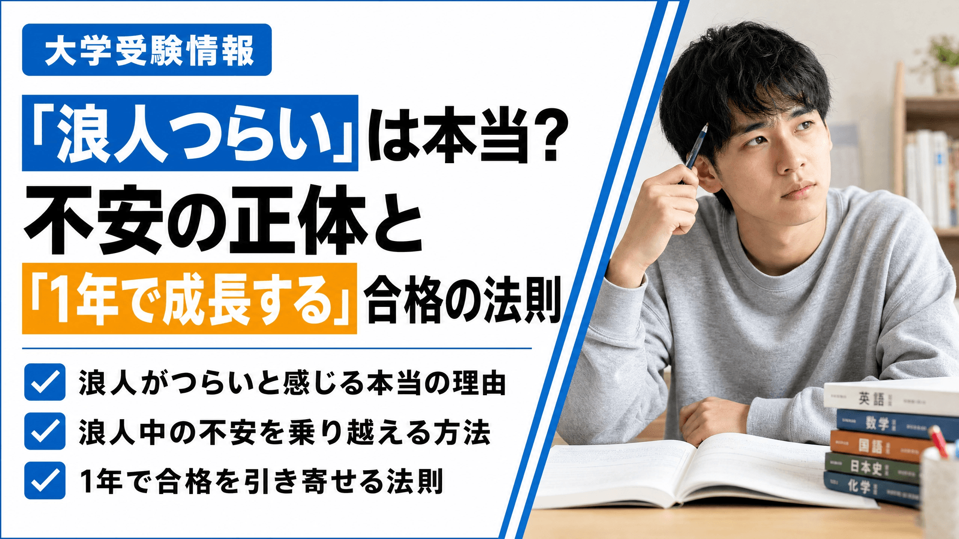 「浪人つらい」は本当？不安の正体と「1年で成長する」合格の法則