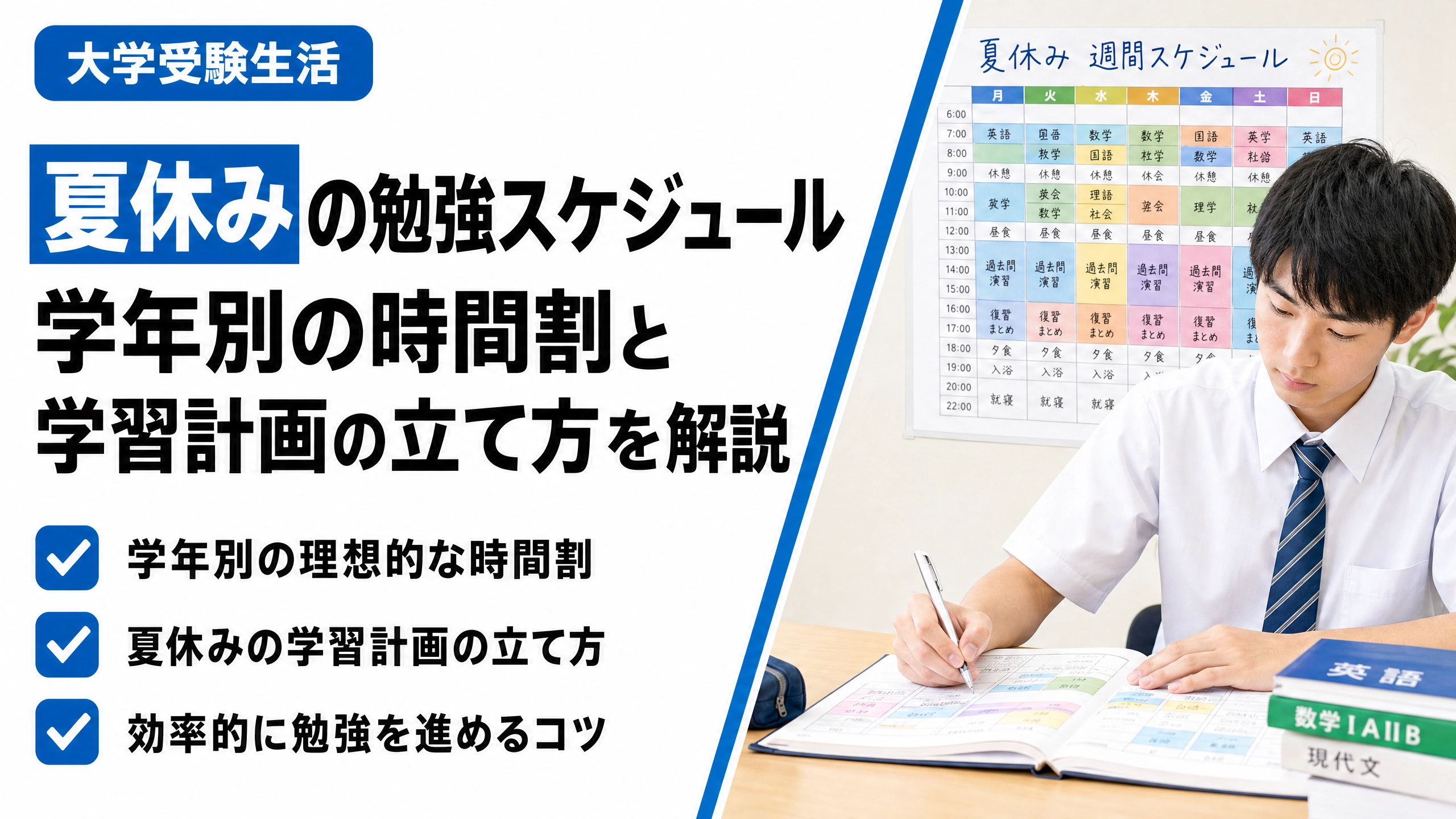 【大学受験】夏休みの勉強スケジュール学年別の時間割と学習計画の立て方を解説